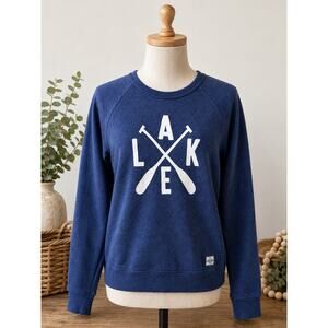 Lake Life Paddle Graphic Sweatshirt Womens Large Navy Blue Cozy Cabin